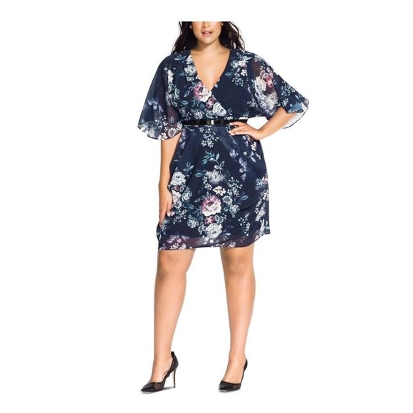 City Chic Womens Plus L/20 Mysterious Floral Print Belted Wrap Dress NWT BB83 - Picture 1 of 10